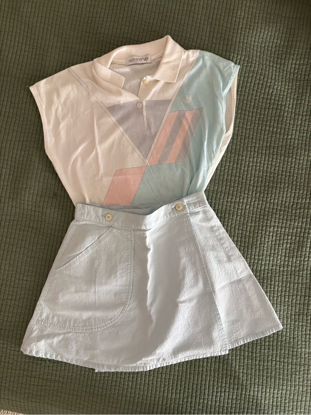 80s Adidas / Sea Palms Tennis Pickle Ball Set / Vintage Blue Shirt Skirt Set XS